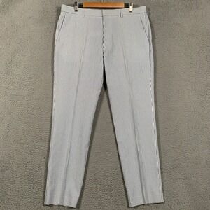 J.Crew Thompson Seersucker Pants Mens 36 x 32 Tapered Blue White Striped Cotton